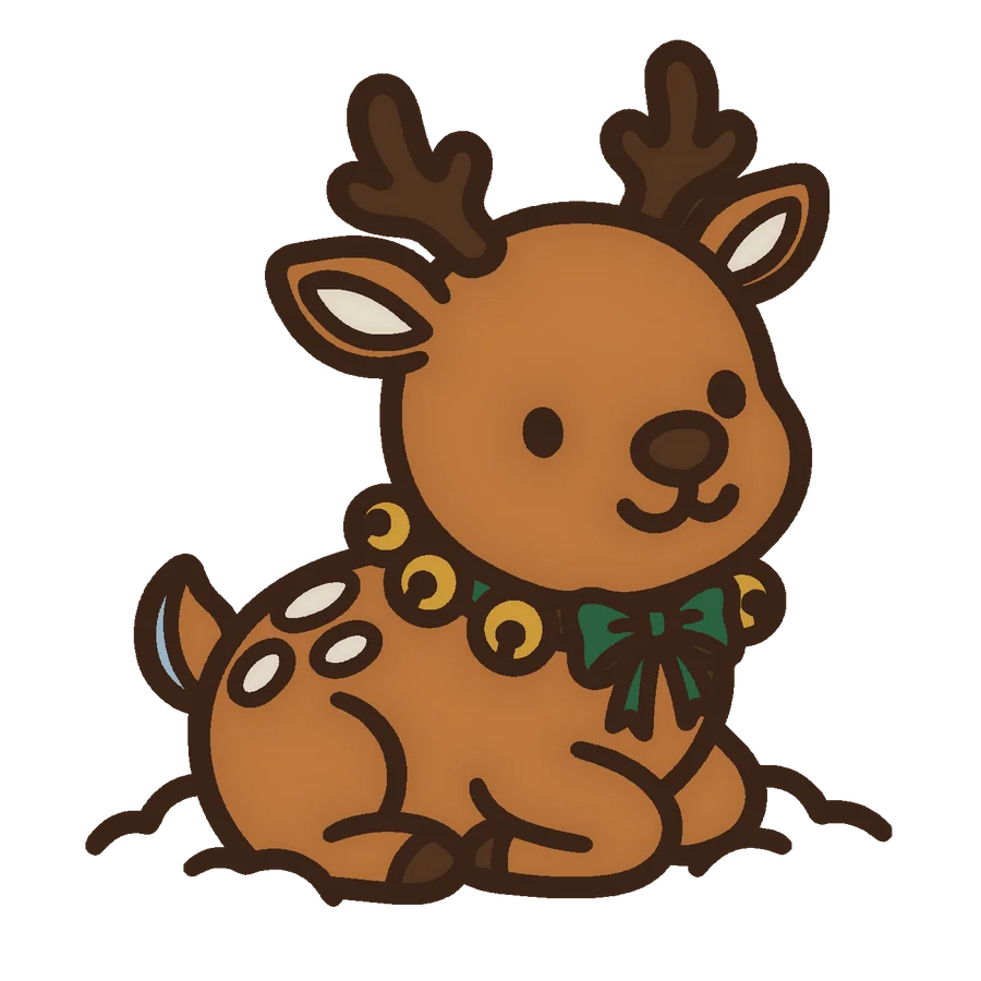 a baby reindeer with a jingle-bell collar, colored