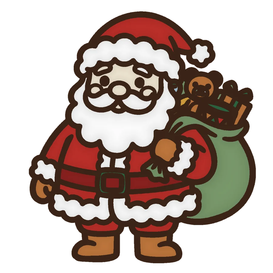 Santa with a sack of toys, colored