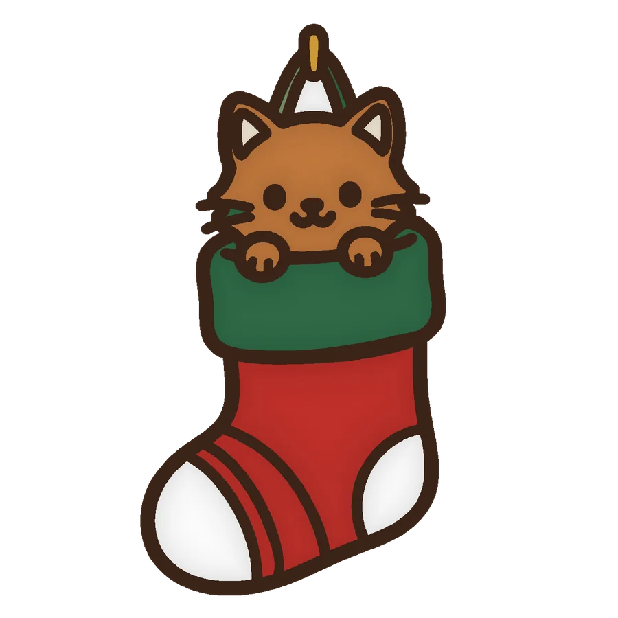 a kitten peeking out of a stocking, colored