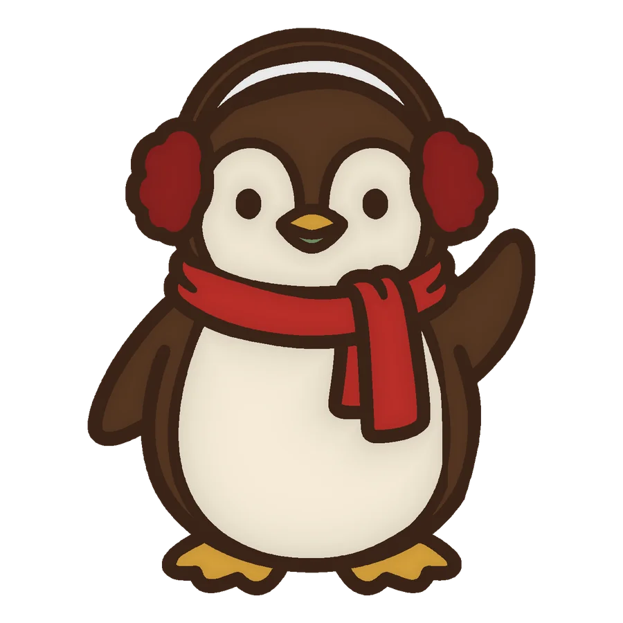 a penguin in earmuffs, colored