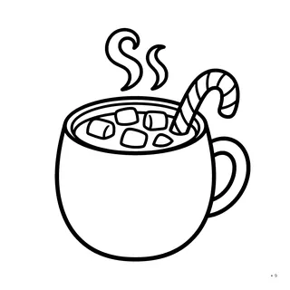 A page from Cozy Christmas: a mug of hot chocolate with marshmallows