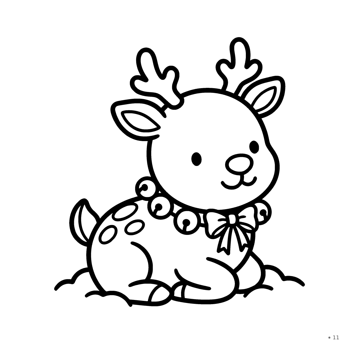 Coloring page: a baby reindeer with a jingle-bell collar