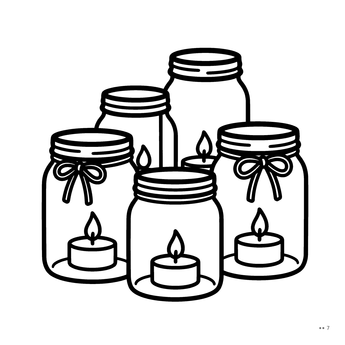 Coloring page: tealights in a cluster of jars, from Hygge Christmas