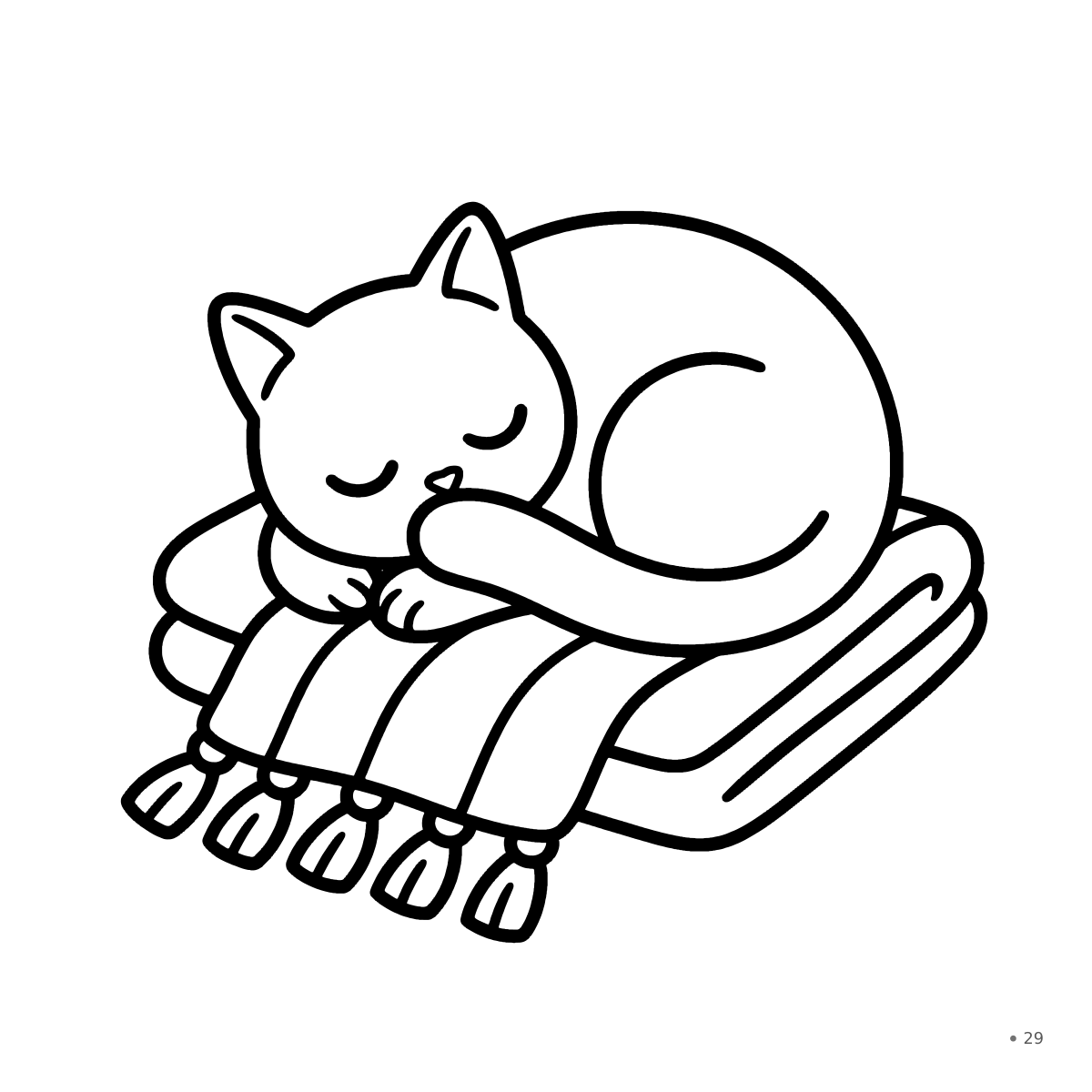 Coloring page: a cat curled up asleep