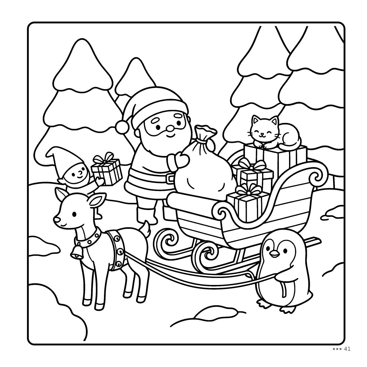 Coloring page: Santa loading his sleigh