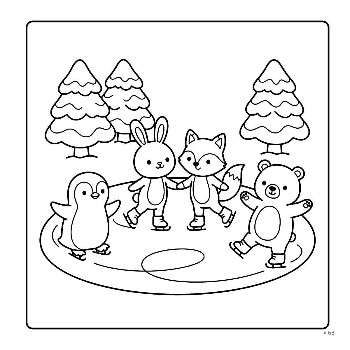 Coloring page: skating on the pond