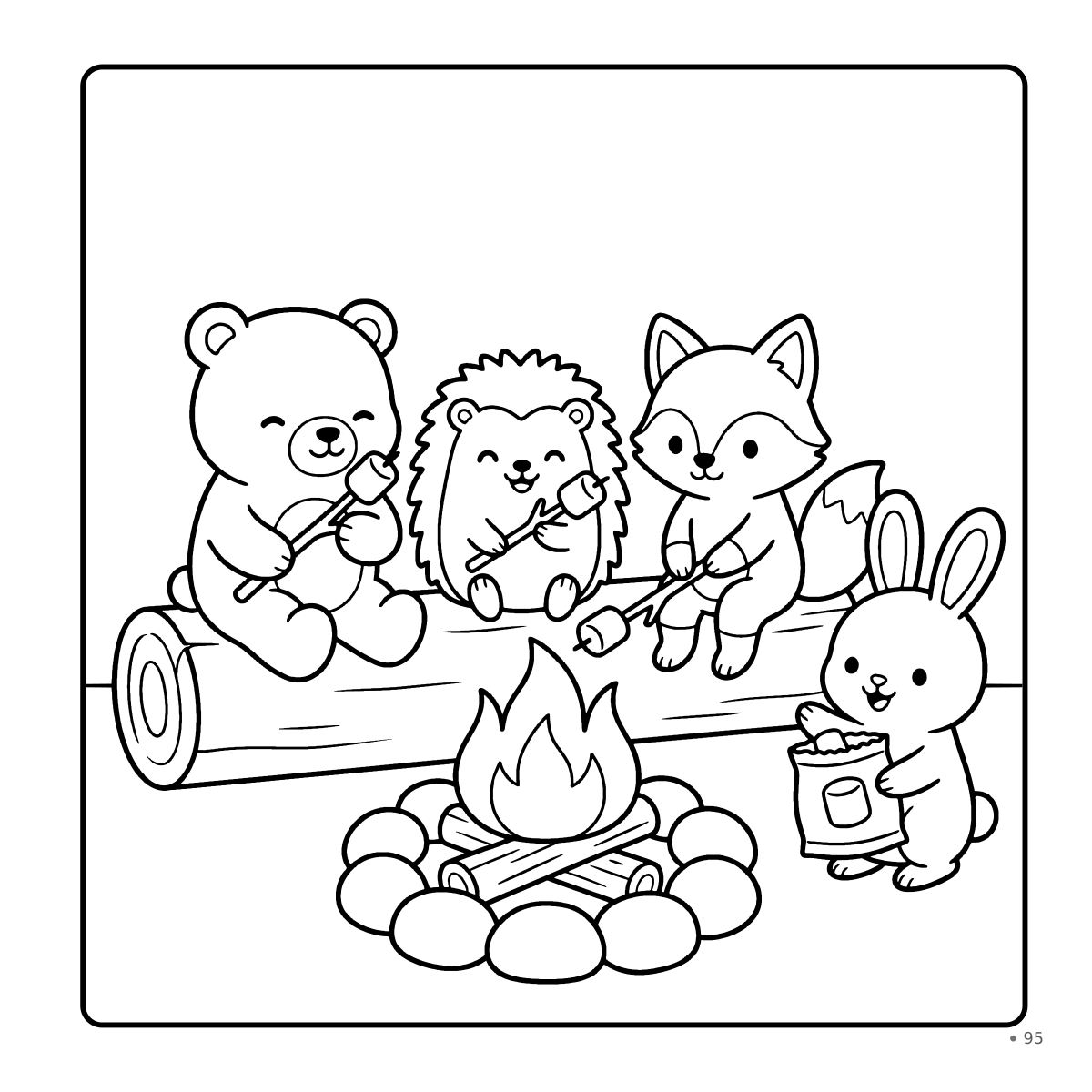 Coloring page: toasting marshmallows