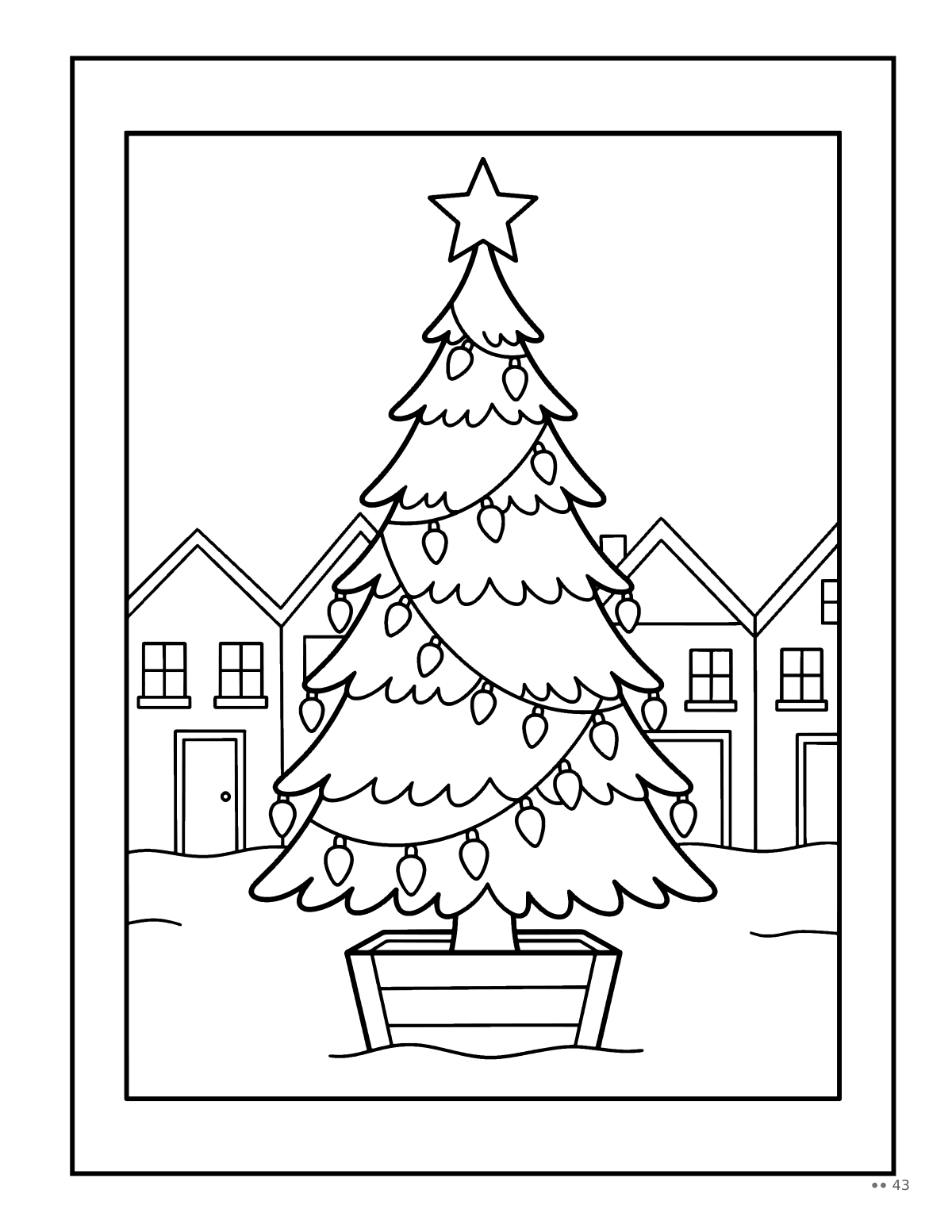Coloring page: a Norway spruce in the town square