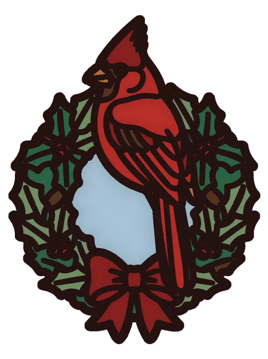 a cardinal on a wreath, colored