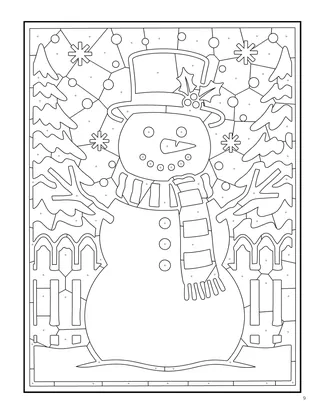 A page from Monochrome Christmas: a snowman with a scarf