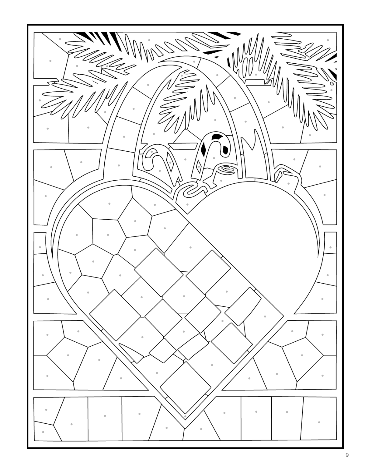 Coloring page: a woven heart with a handle