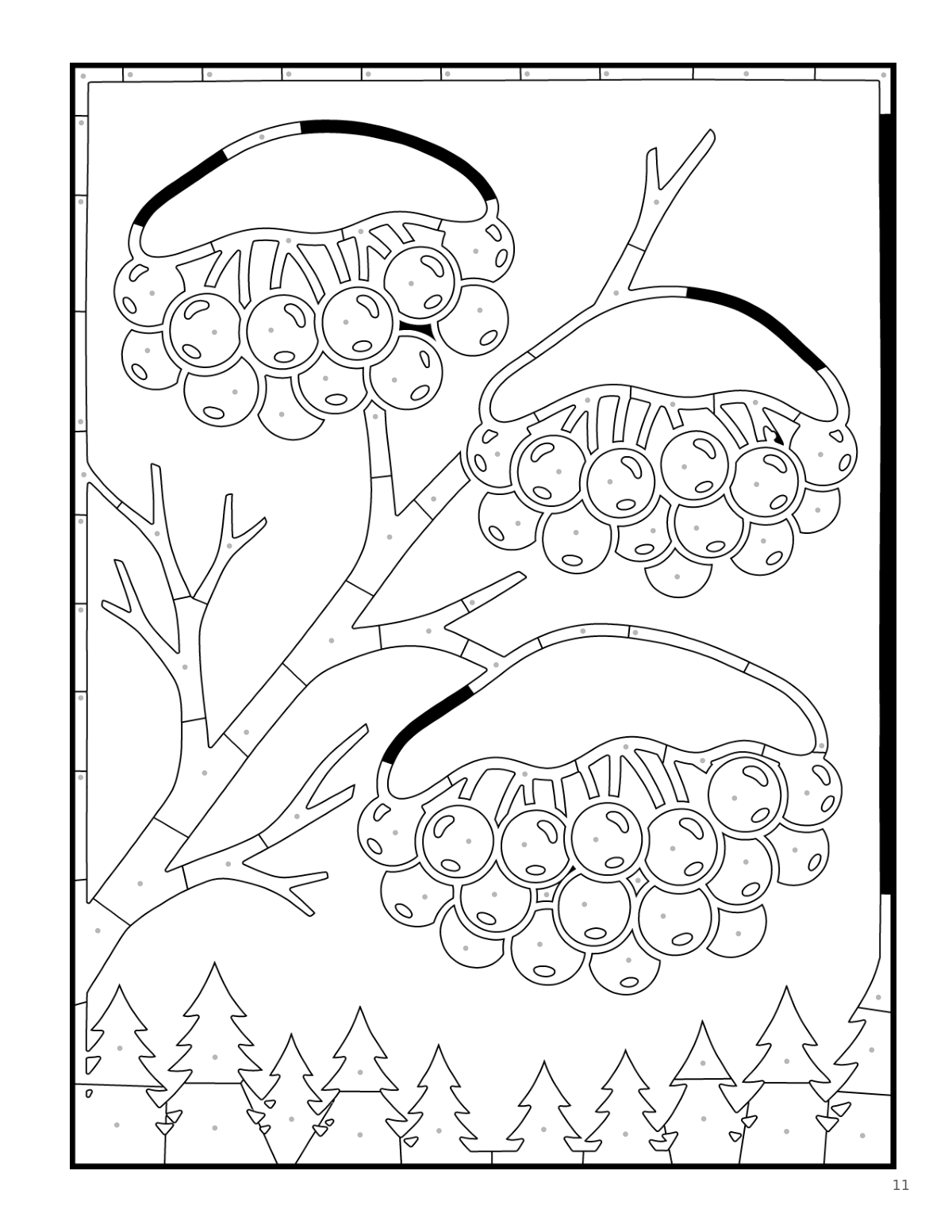Coloring page: rowan clusters on bare twigs