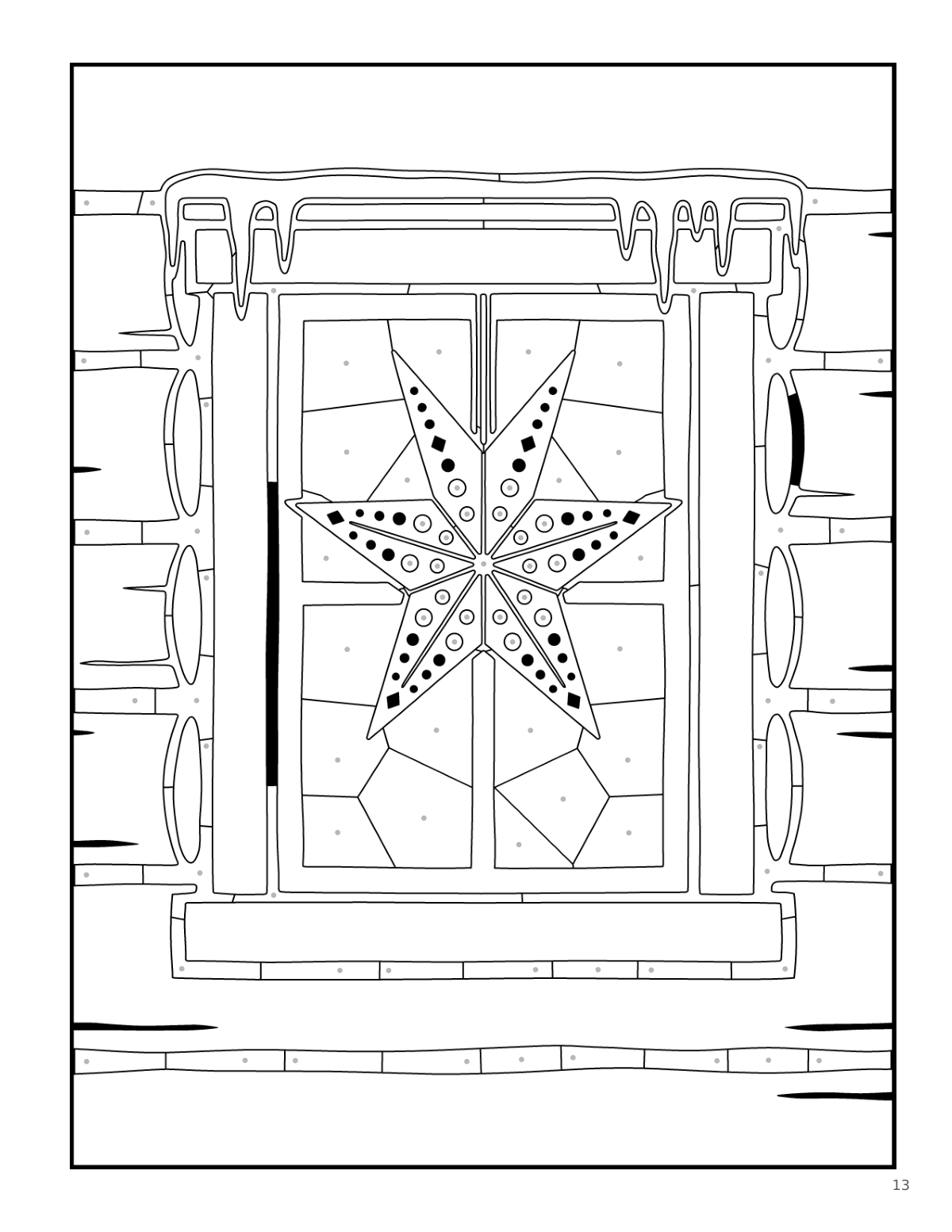 Coloring page: a paper star in a window